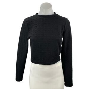 NEW BTFBM Women's Black Textured Long Sleeve Mock Neck Knit Crop Top Size S